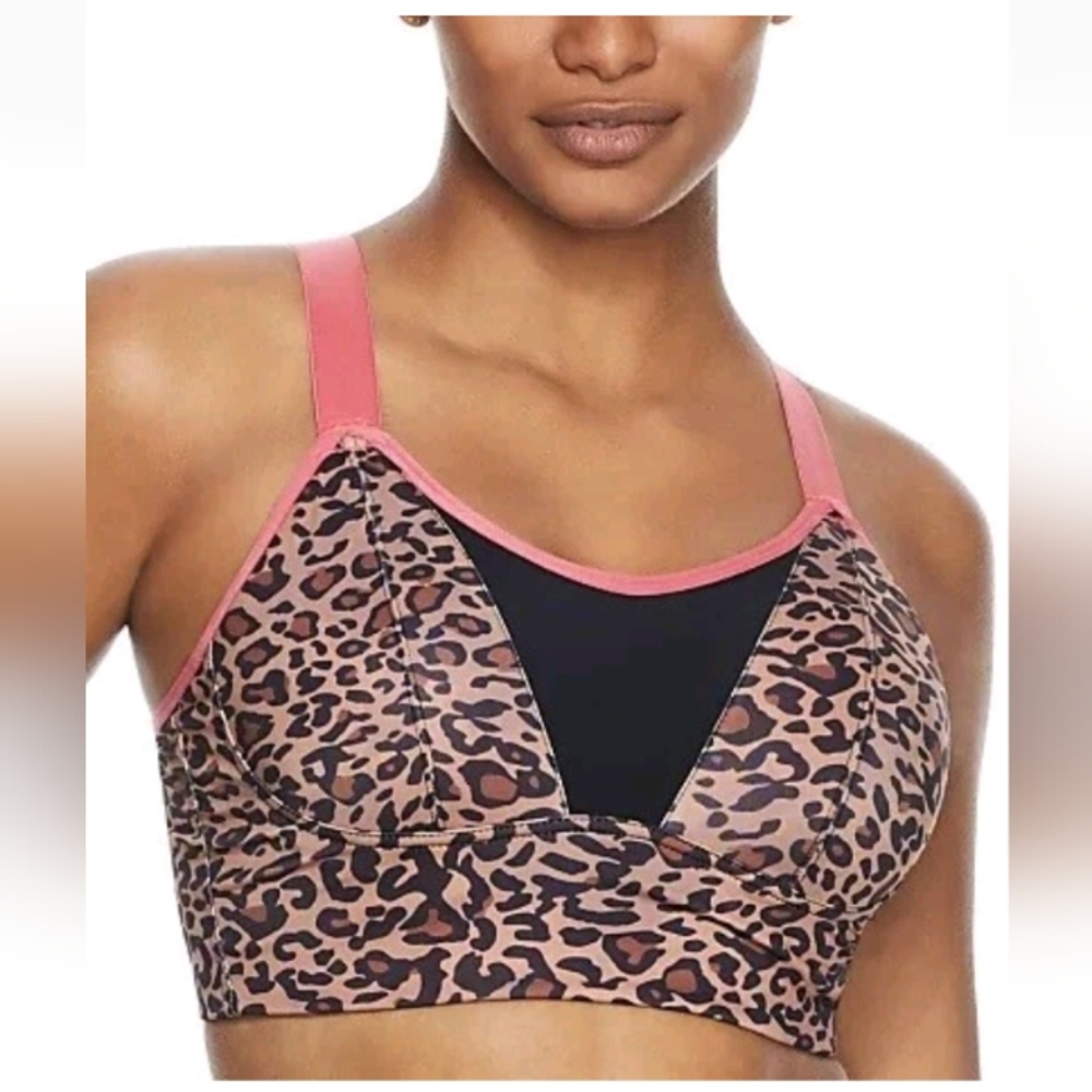 Pour Moi LEOPARD/CORAL Jenna Longline Sports Bra Size 38D